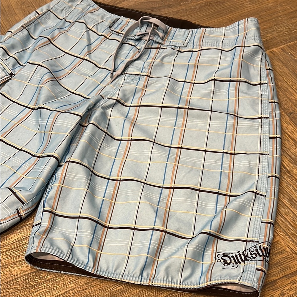 Quiksilver Blue and Brown Board Shorts Relaxed Fit Size 34